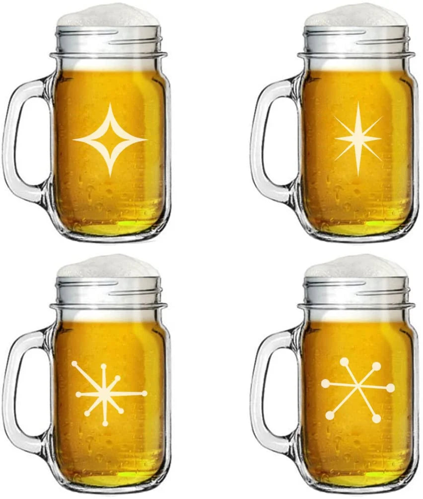 16oz Mason Jar Glass Mug Set of 4 S8137
