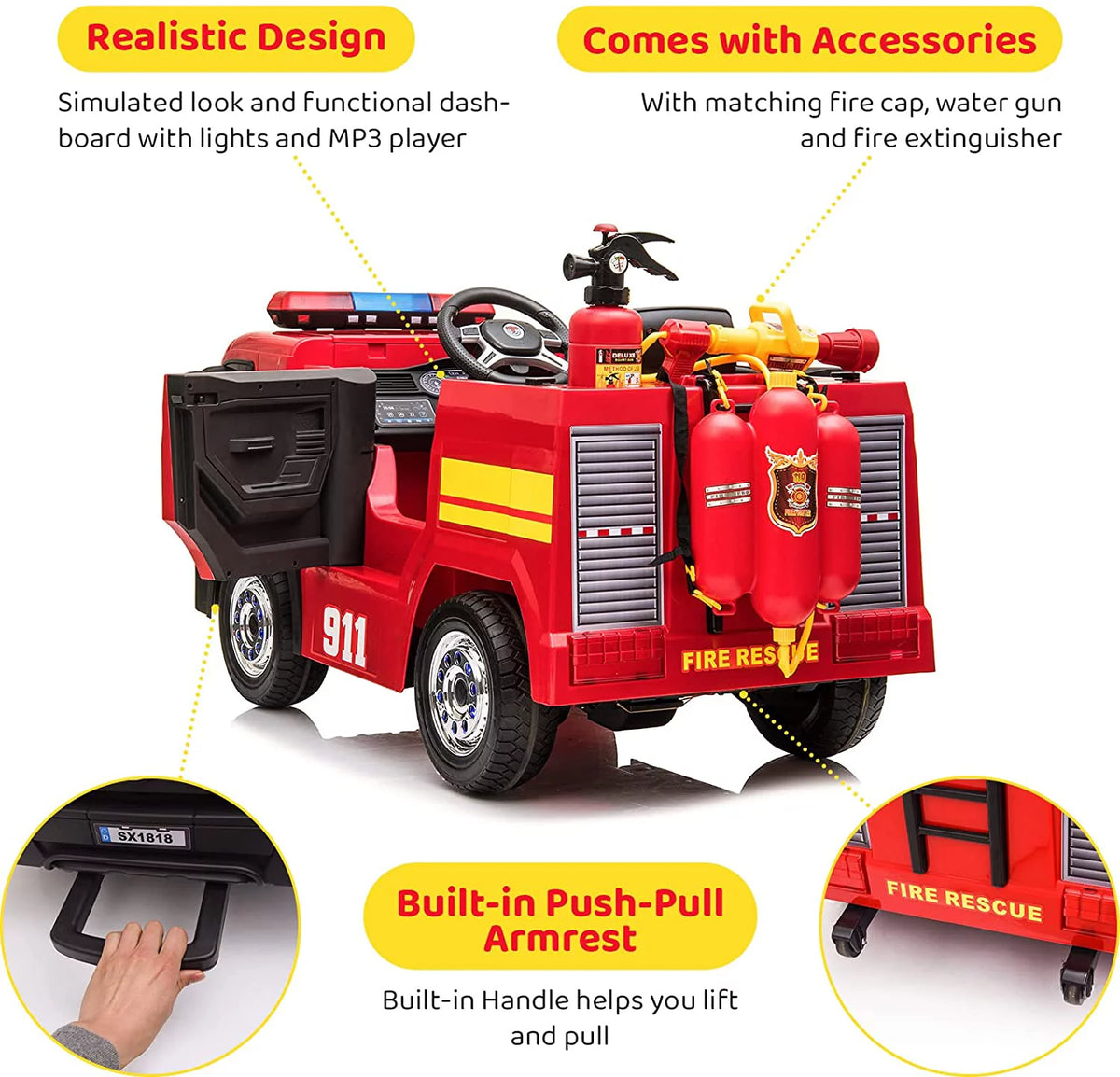 12V Battery Powered Ride On Fire Truck A135641