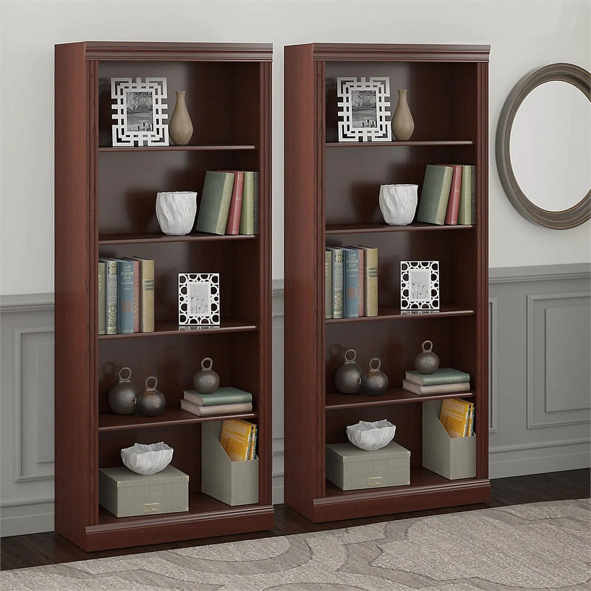 Tall 5 Shelf Bookcase Set of 2 Engineered Wood D1825