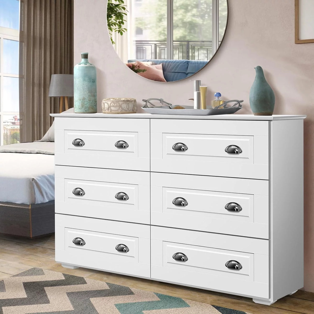 White 6 Drawer Wood Dresser G2176