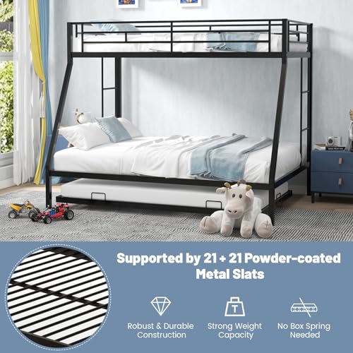 Twin Over Full Metal Bunk Bed with Trundle A172