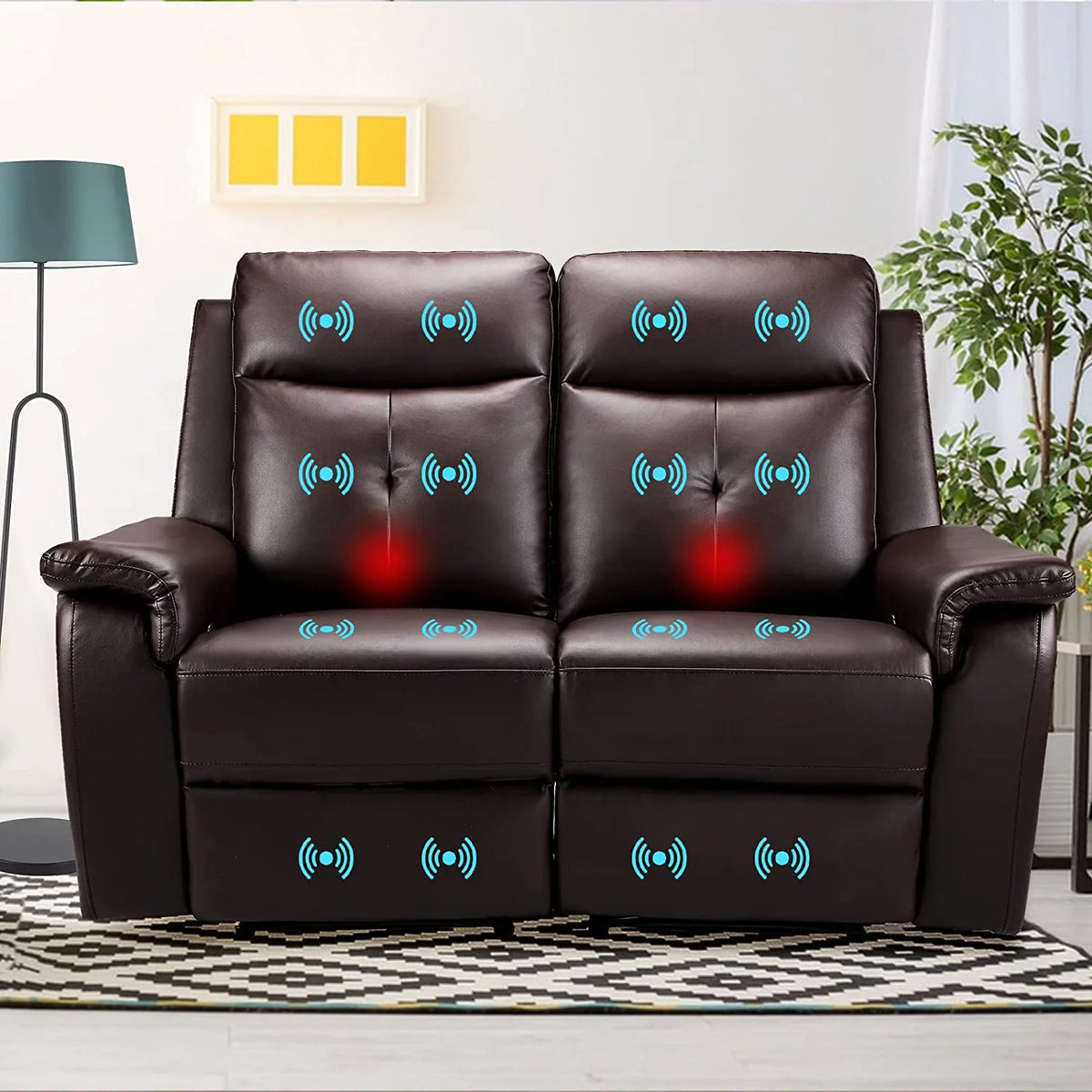 Brown PU Leather Reclining Sofa with Massage & Heating F971611