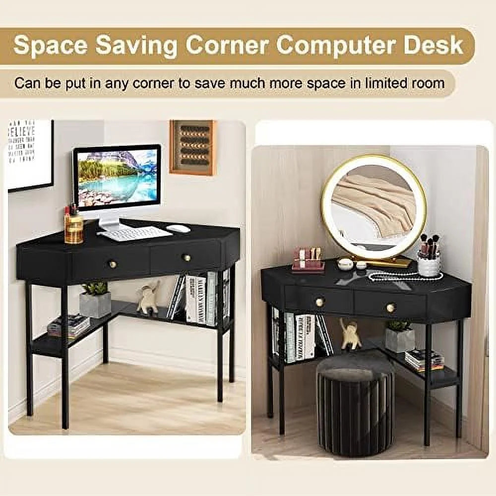 Corner Desk with 2 Drawers and Shelves N16353