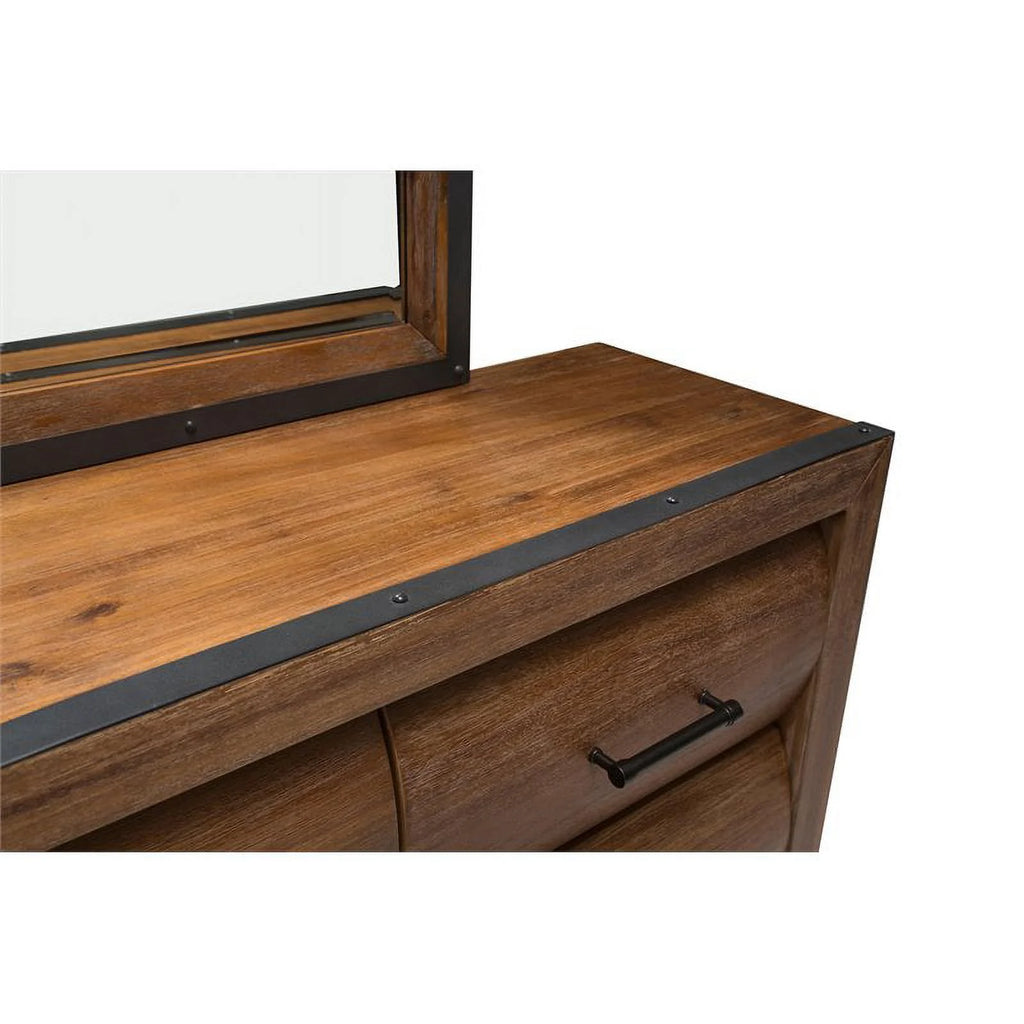 Wood Dresser with Mirror Set in Burnt Umber Brown W494