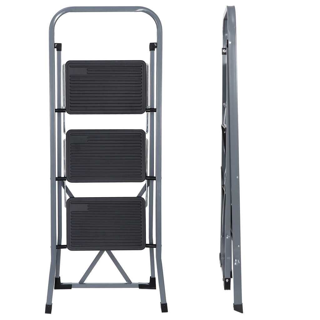 Folding 3-Step Steel Ladder with Handgrip X4083