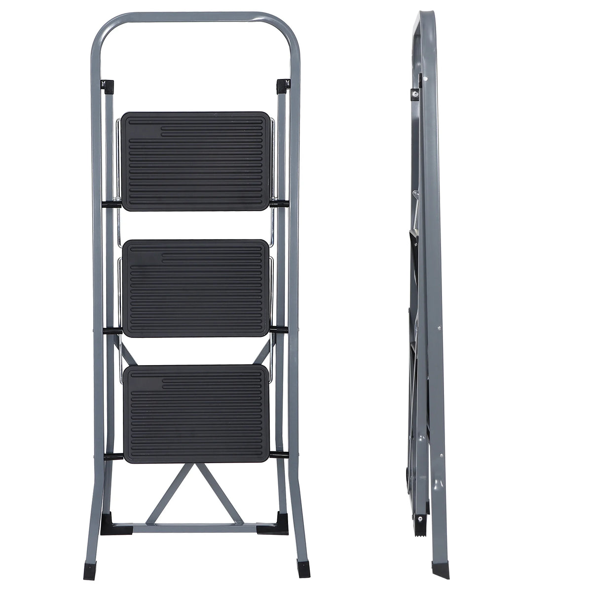 Folding 3-Step Steel Ladder with Handgrip X4083