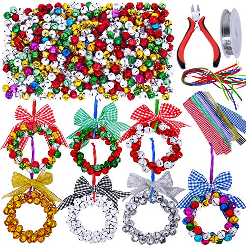 14 Sets Wreath Tree Ornaments Craft Kit with Ribbons, Bows and Bells W73430
