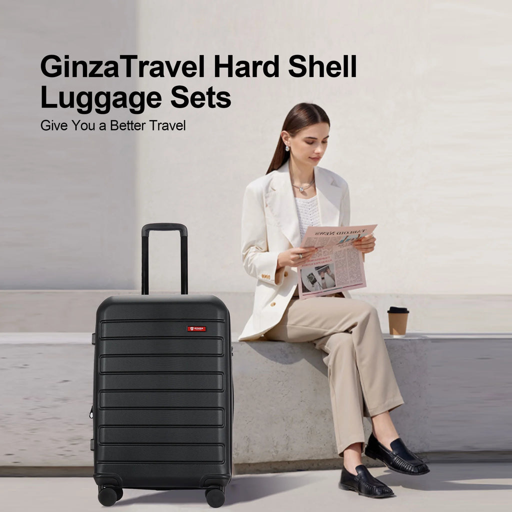 3 Piece Expandable Hard Side Luggage Set with Wheels Black R6986