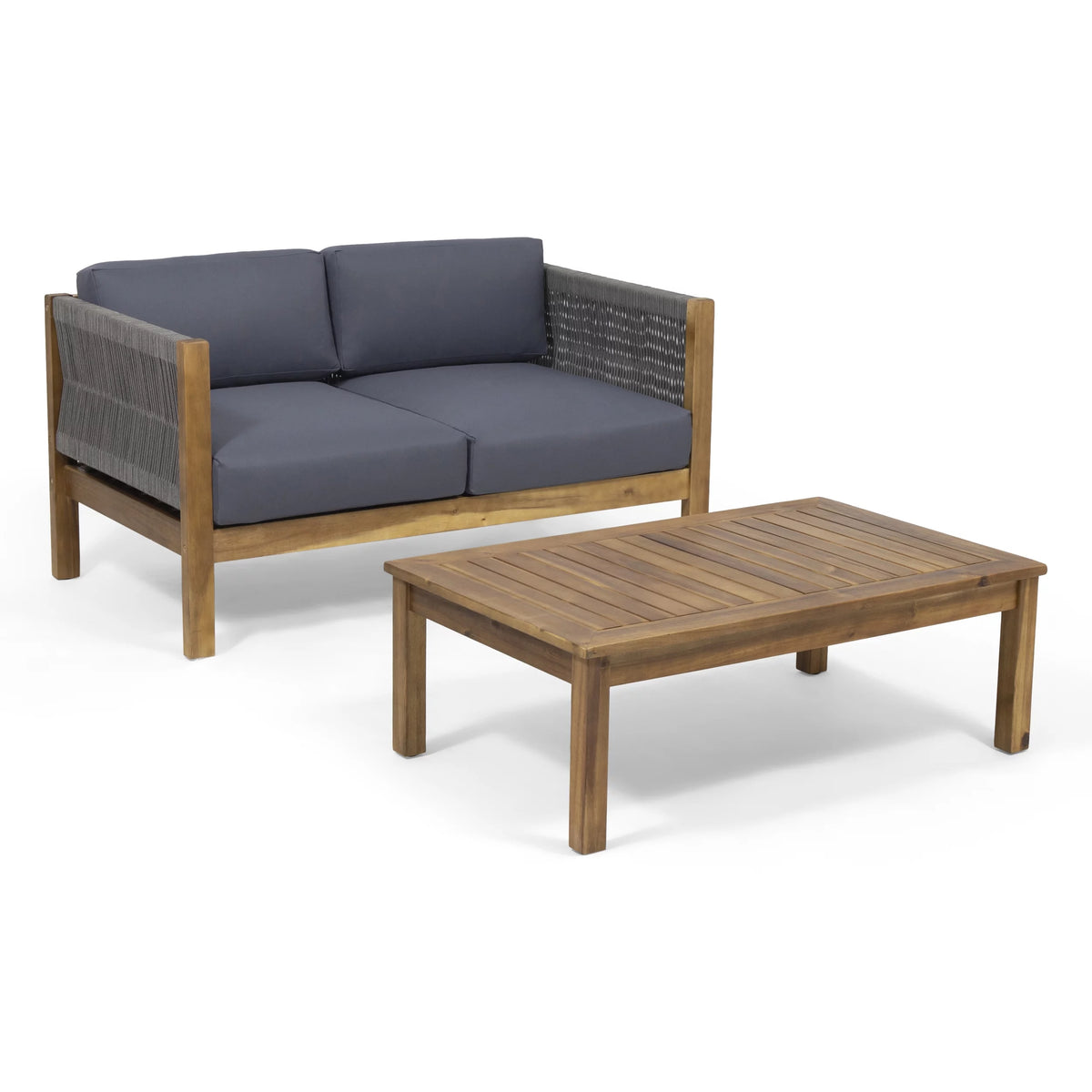 Teak and Gray Outdoor Loveseat Set P679536