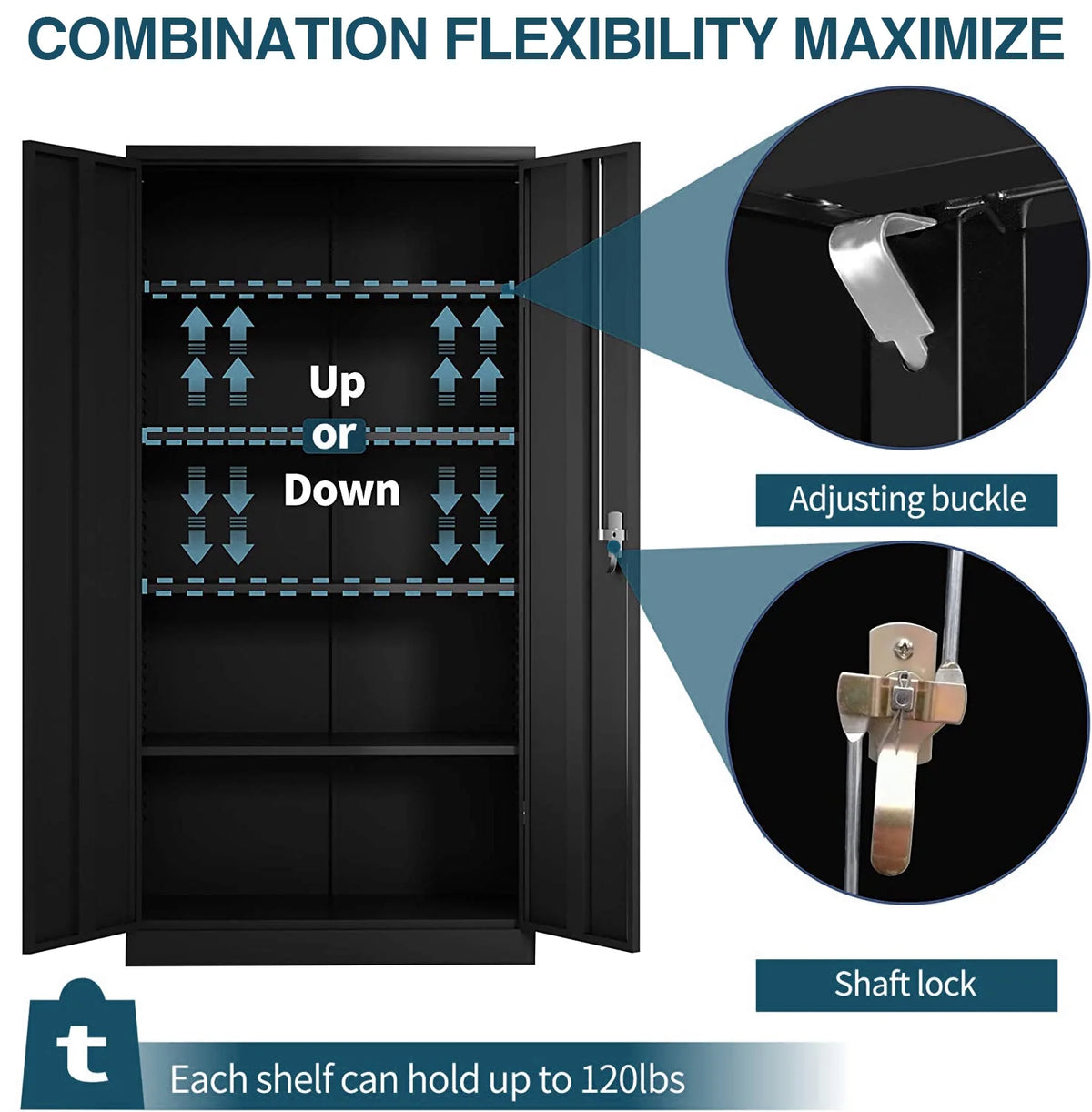 Black Metal Storage Cabinet with 4 Adjustable Shelves J46482