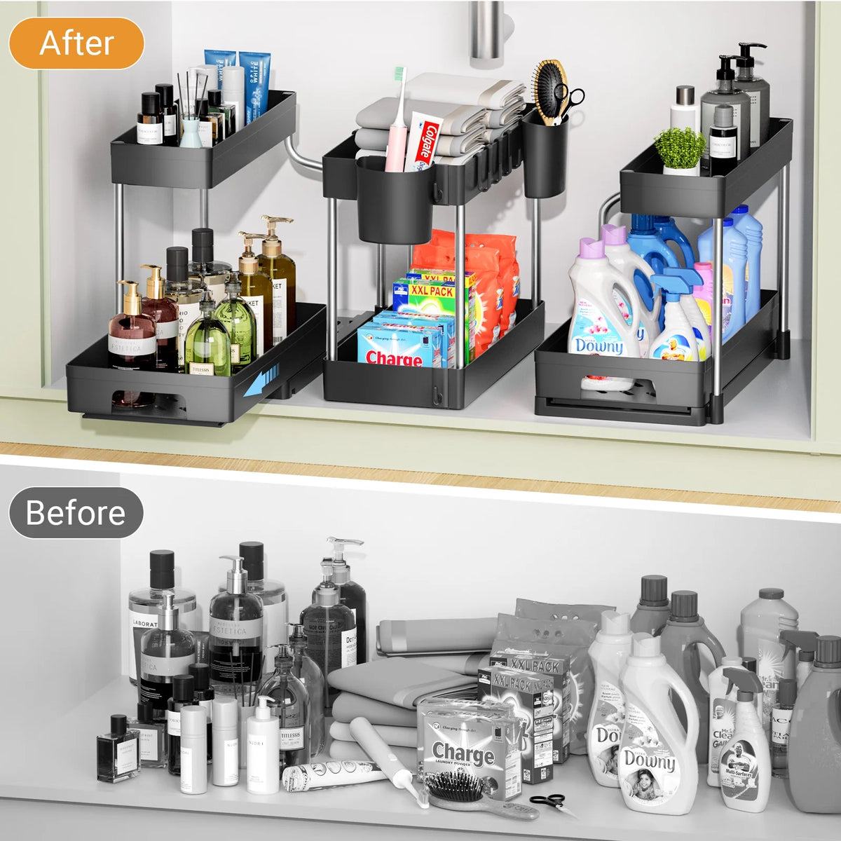 3 Pack 2 Tier L-shaped Under Sink Organizer J6222