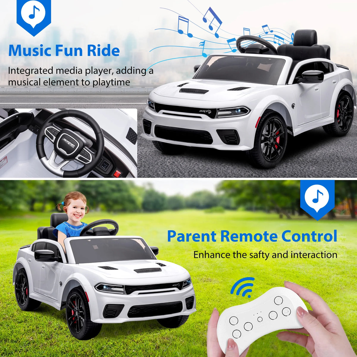 12V White Ride on Car with Remote Control J348336