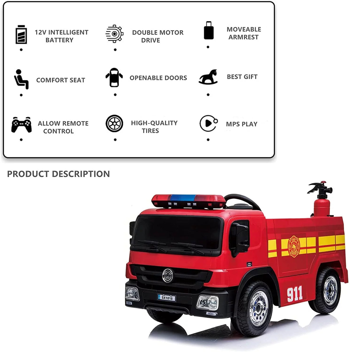 12V Battery Powered Ride On Fire Truck A135641