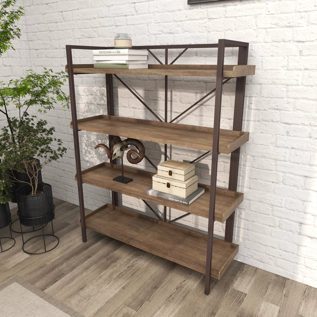 48" x 59" Brown Metal 4-Tier Shelving Unit I9193