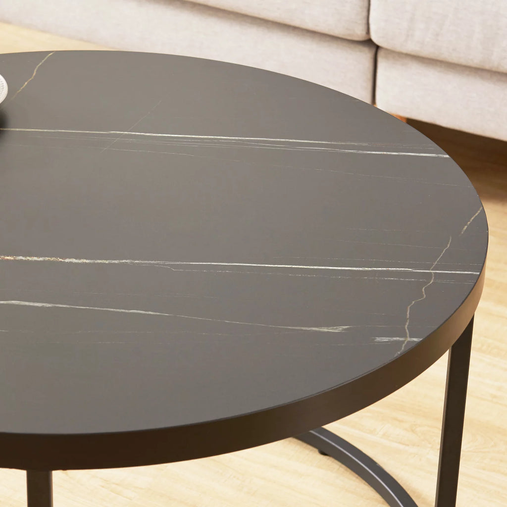 Black Marble Round Coffee Table Ottoman N713670