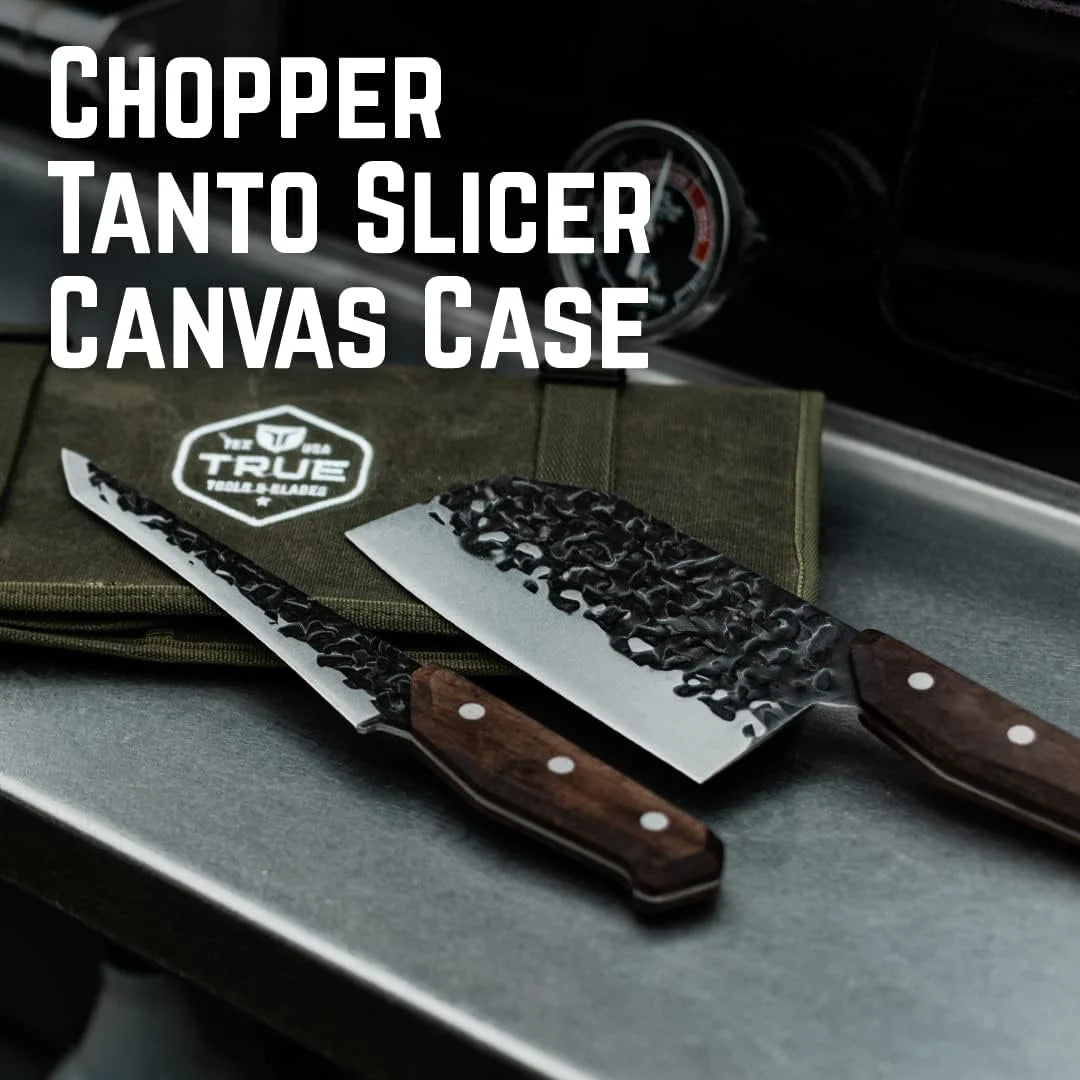 Knife Kit with Chopper Tanto and Carving Knives in Waxed Canvas Roll G39989