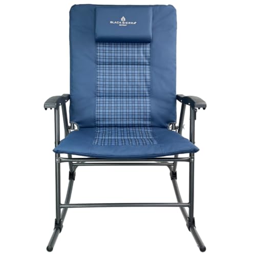 Black XL Oversize Padded Folding Rocking Camping Chair K76718
