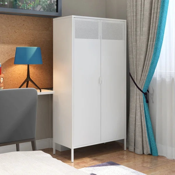 Metal Wardrobe Cabinet with Hanging Rod and Adjustable Shelves V5794