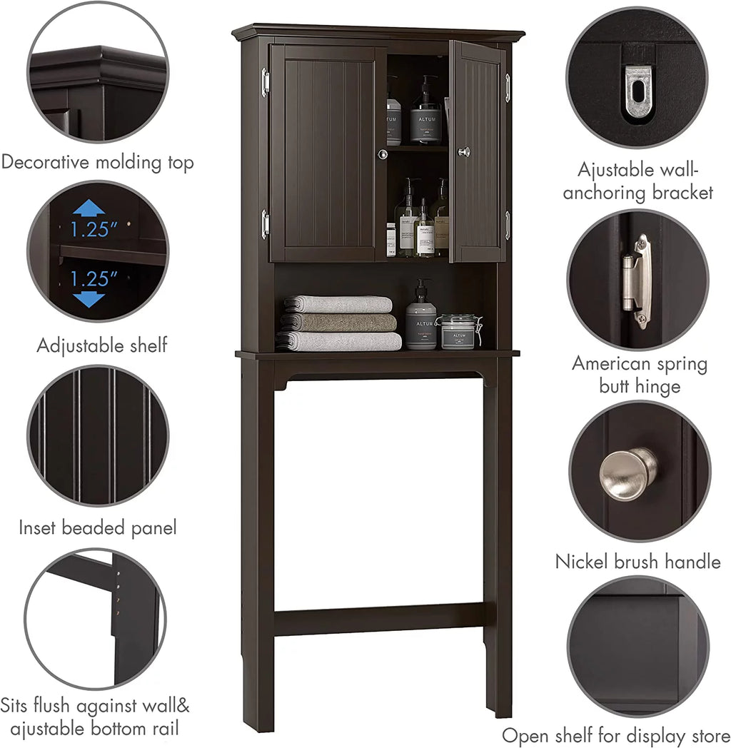Bathroom Storage Over The Toilet Cabinet with Adjustable Shelves and Double Doors U605