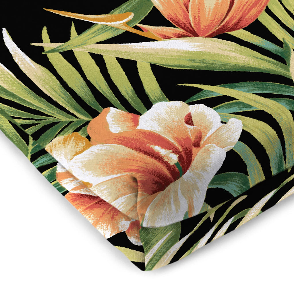 Black Leaves Rectangular Outdoor Chair Pad Seat Cushion with Ties, 2 Pack T820