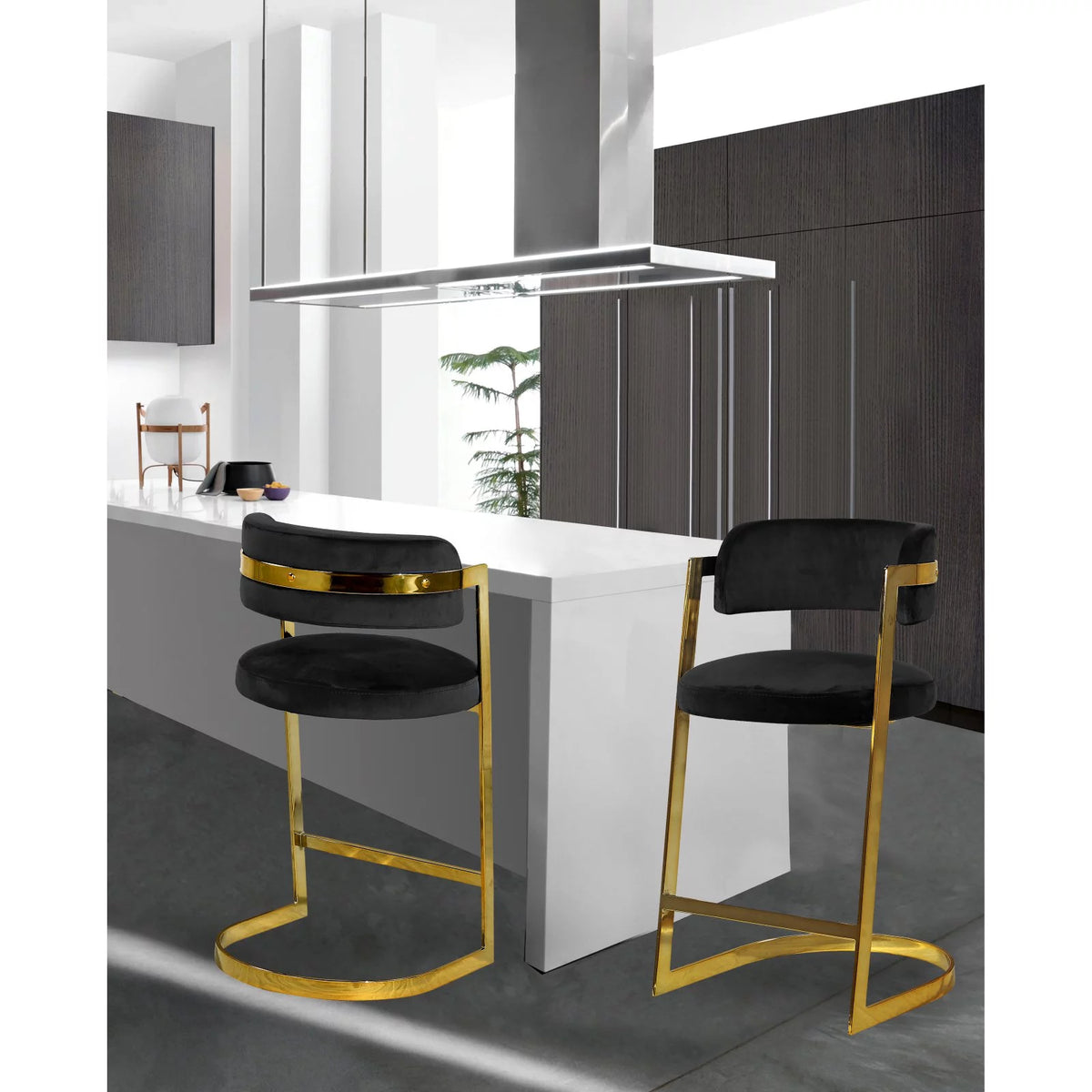 Black Velvet Counter Stool Set of 2 W721