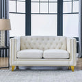 Beige Velvet 2 Seater Tufted Sofa V32079