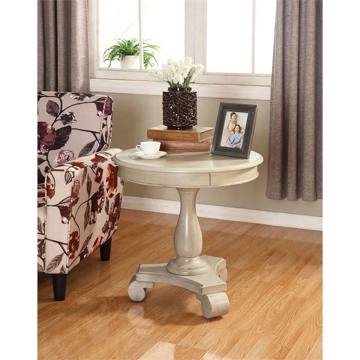White Round Wood Pedestal End Table T6816