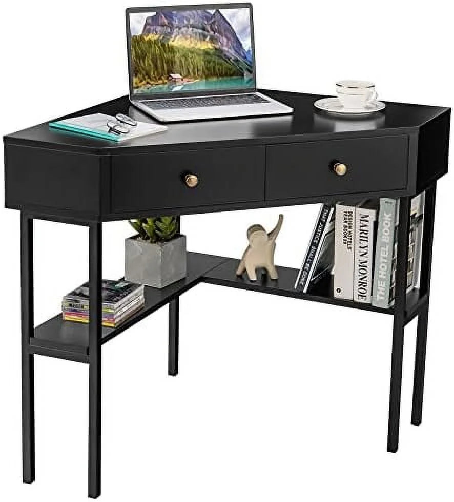 Corner Desk with 2 Drawers and Shelves N16353