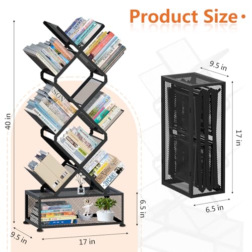 Black 9 Tier Folding Tree Bookshelf with Storage Cabinet Z4652
