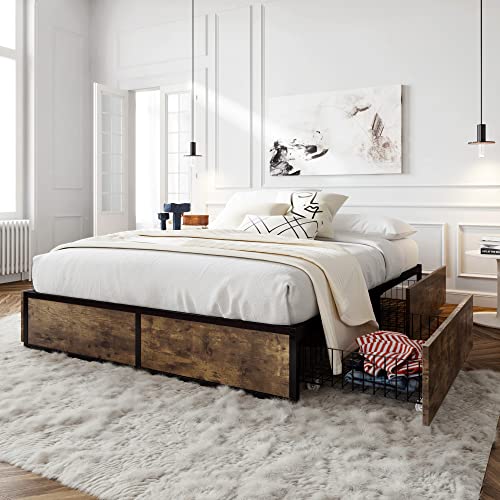Queen Platform Bed Frame with Storage Drawers J919658