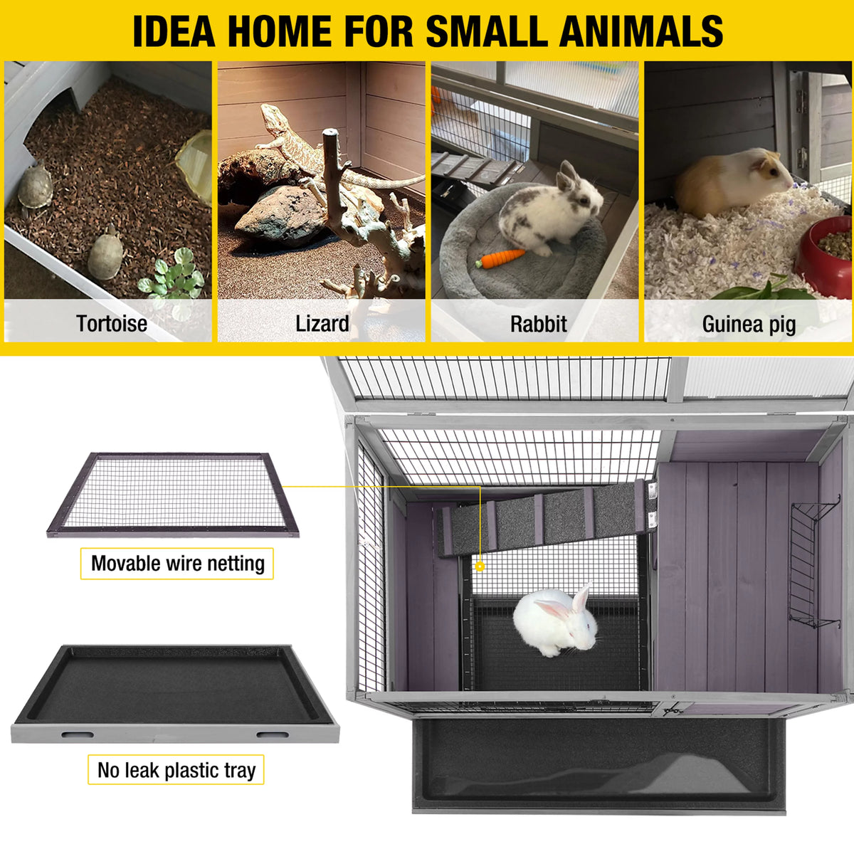 Rabbit Hutch Guinea Pig Cage with Tray C65149