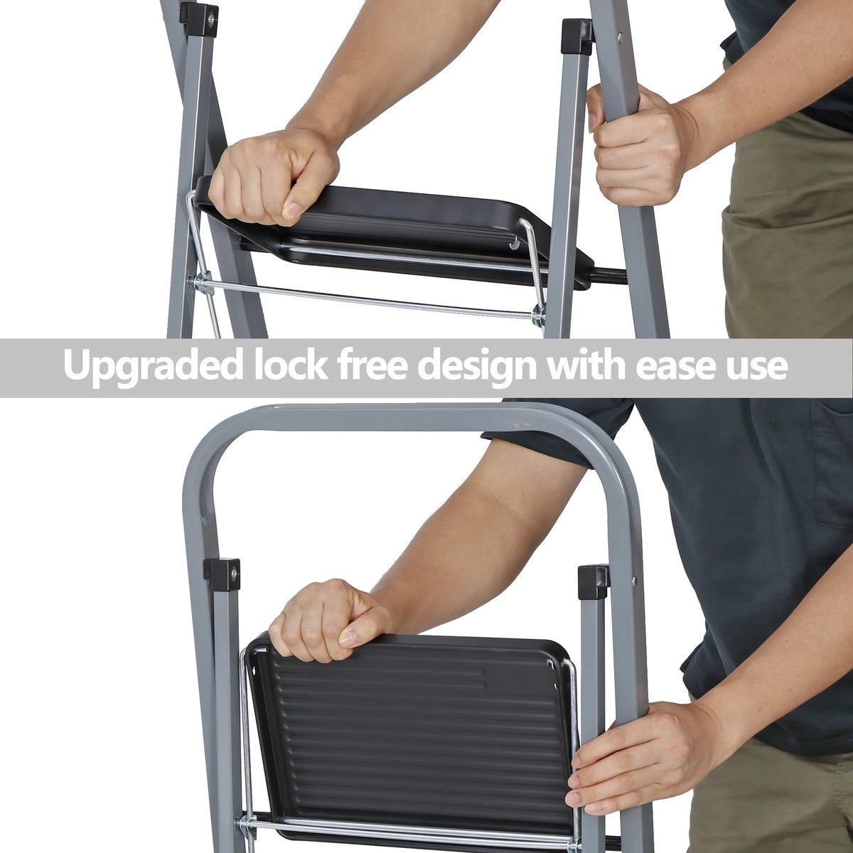 Folding 3-Step Steel Ladder with Handgrip X4083
