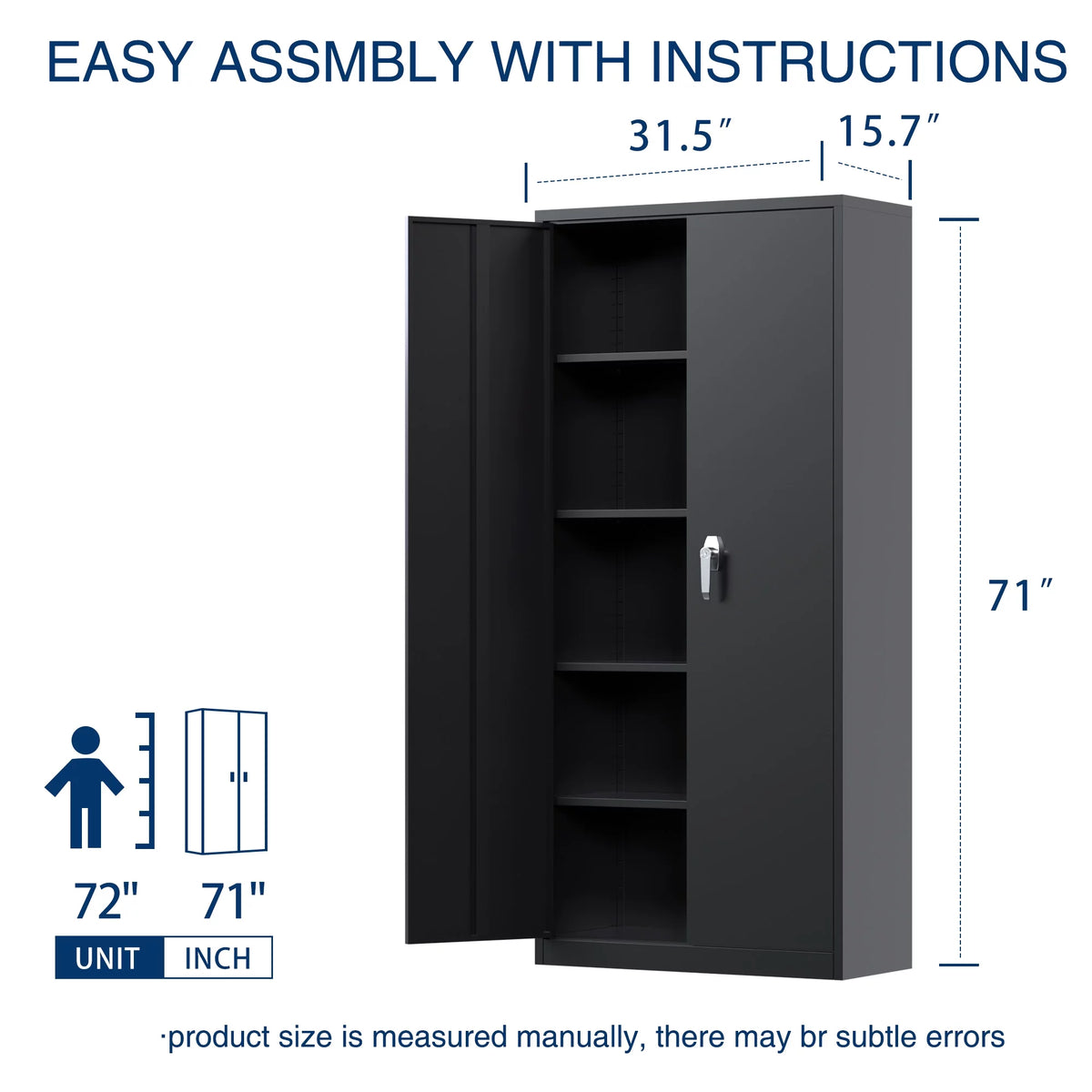 Black Metal Storage Cabinet with 4 Adjustable Shelves J46482