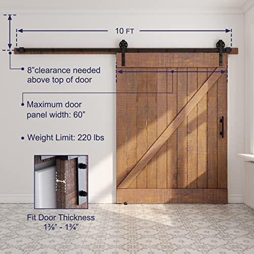 6.6ft Heavy Duty Sliding Barn Door Hardware Kit, Black O118