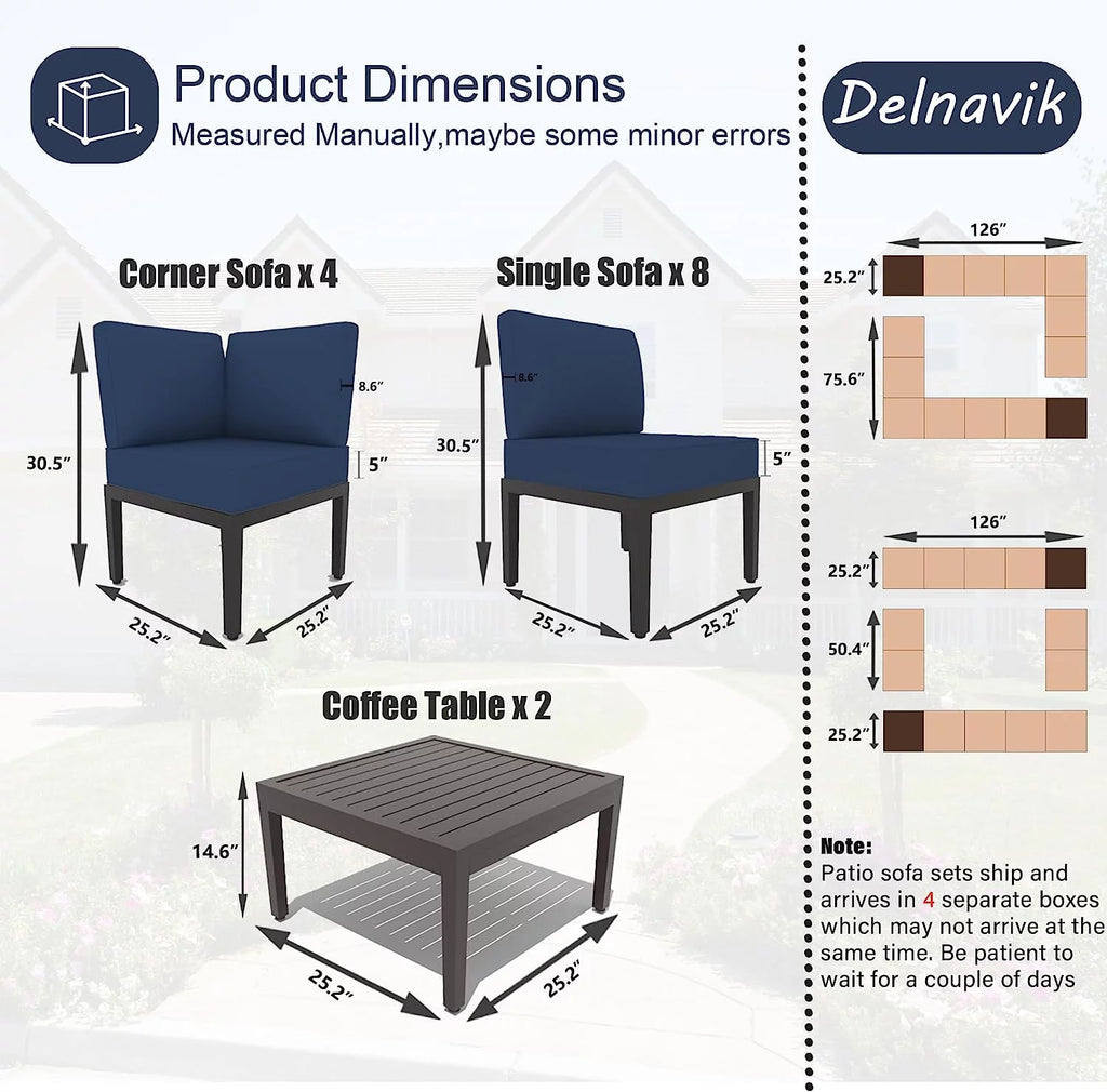 14 Pieces Aluminum Outdoor Sectional Sofa Set with Cushion and Coffee Table U65489