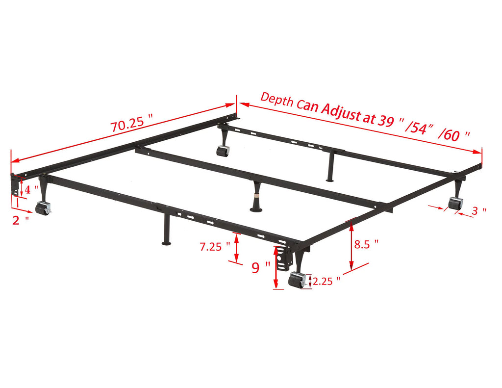 Adjustable Metal Bed Frame with Locking Wheels L893