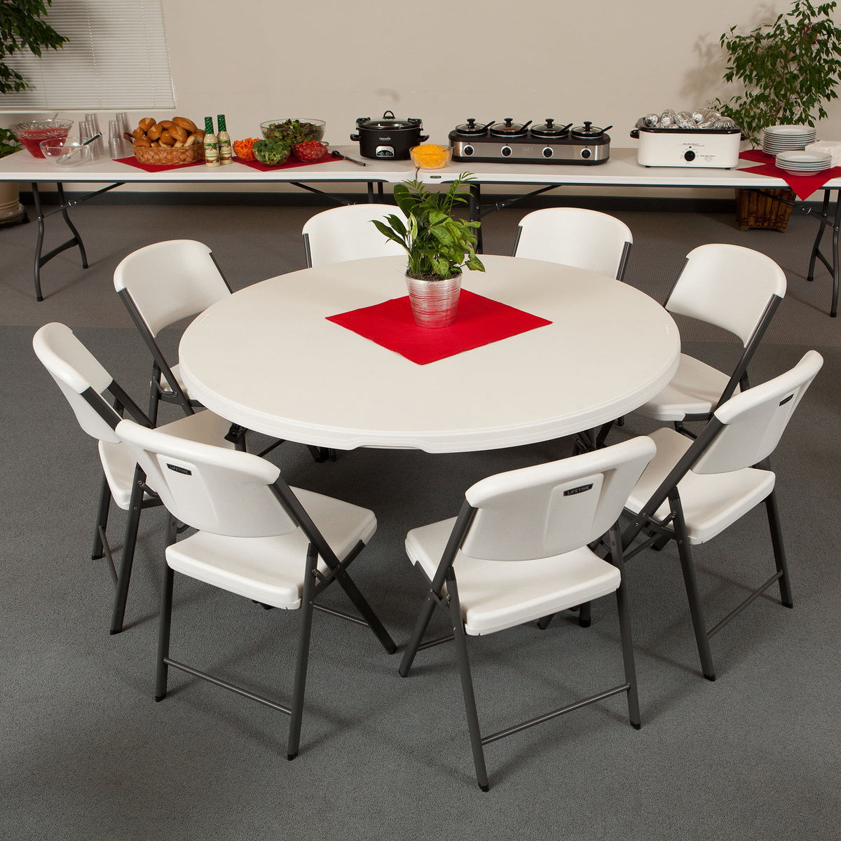 60 inch Round Folding Table White Granite E821