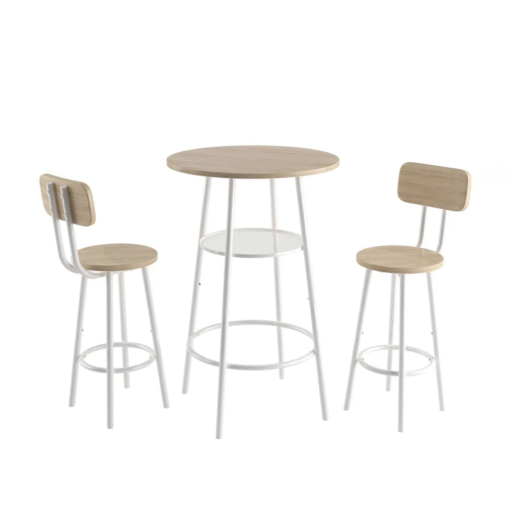 3 Piece Bar Height Pub Table and Stools Set White Oak A2953