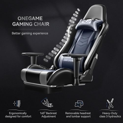 Black Gray Ergonomic Gaming Chair with Footrest and Lumbar Support V67549