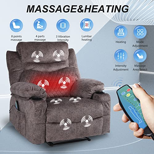 Oversized Grey Fabric Recliner with Massage and Heat X631373