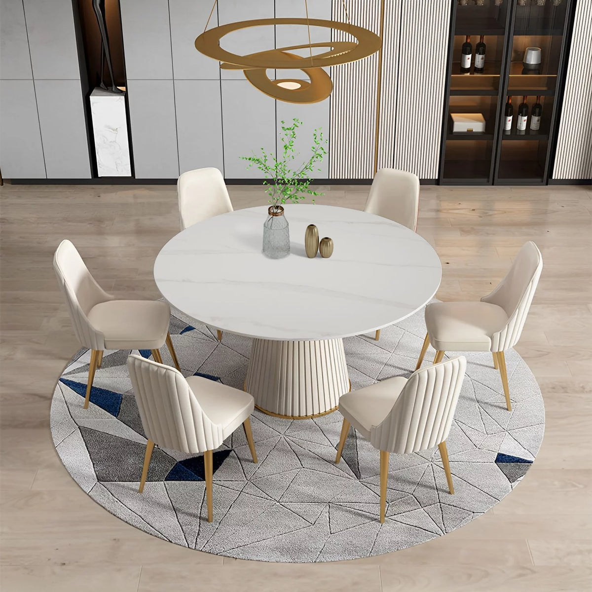White 7 Piece Faux Marble Dining Table Set J197676