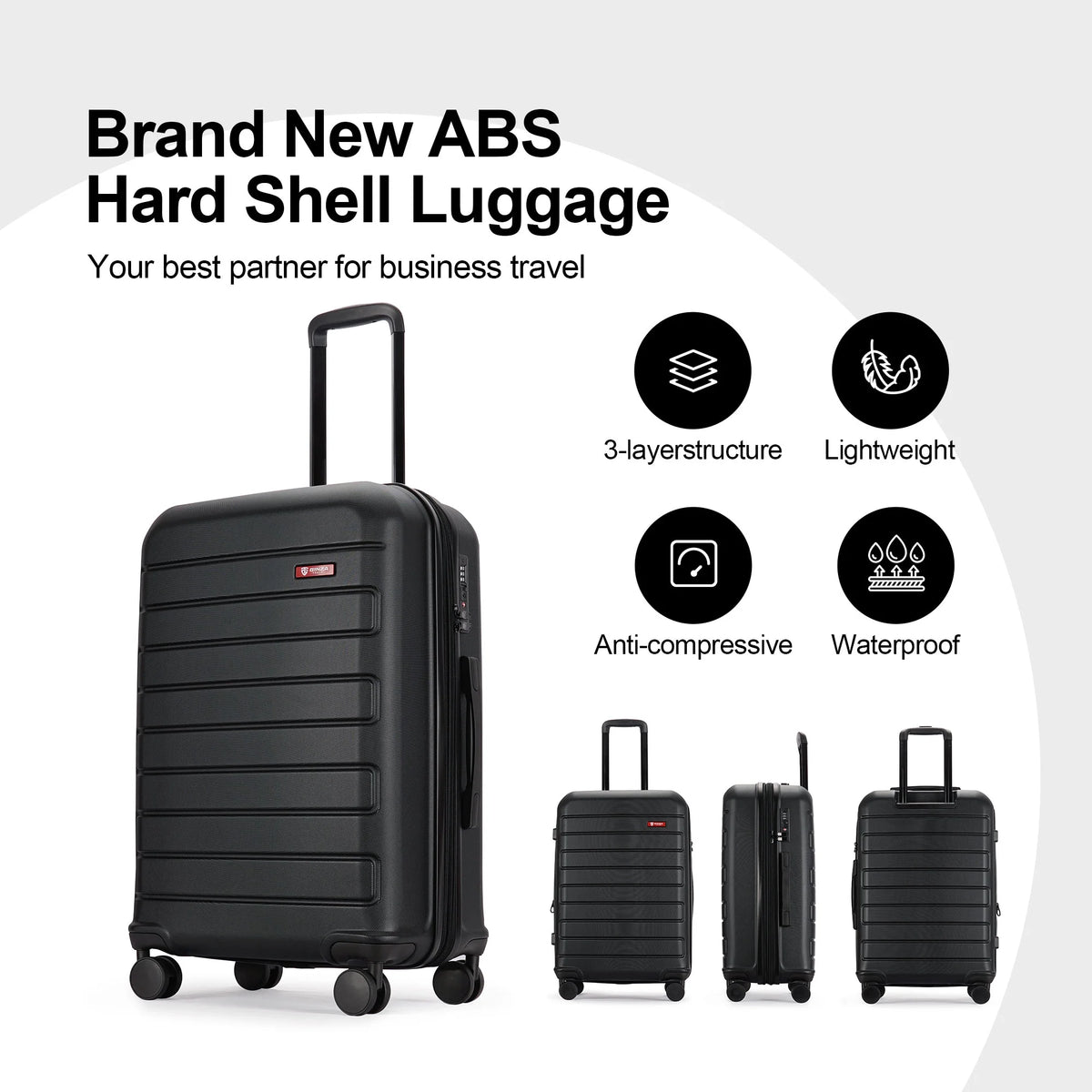 3 Piece Expandable Hard Side Luggage Set with Wheels Black R6986