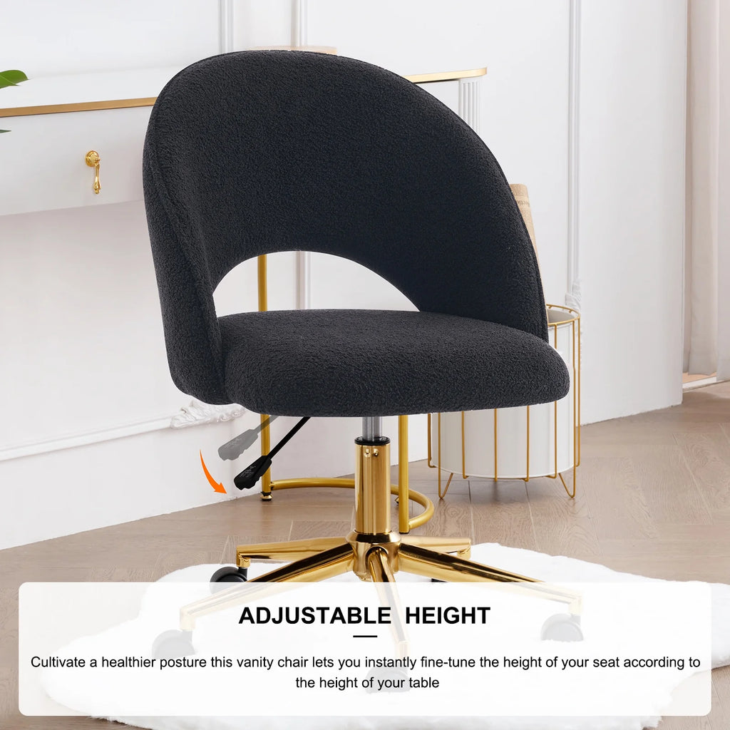 Black Faux Sherpa Upholstered Swivel Home Office Chair G28560