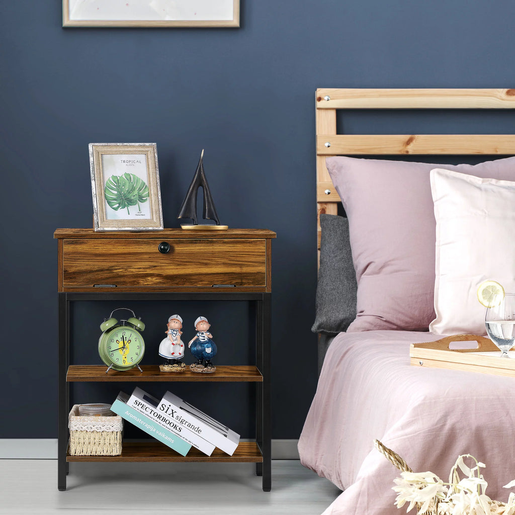 Brown Narrow End Table with Charging Station and Storage Shelf Y84273