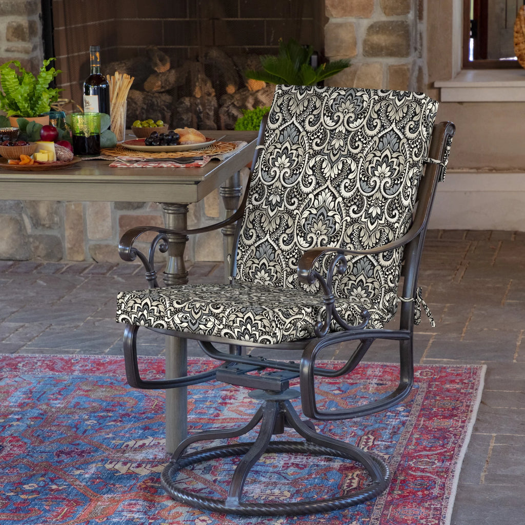 Black Damask Outdoor Dining Chair Cushion 20 x 20 Q475546