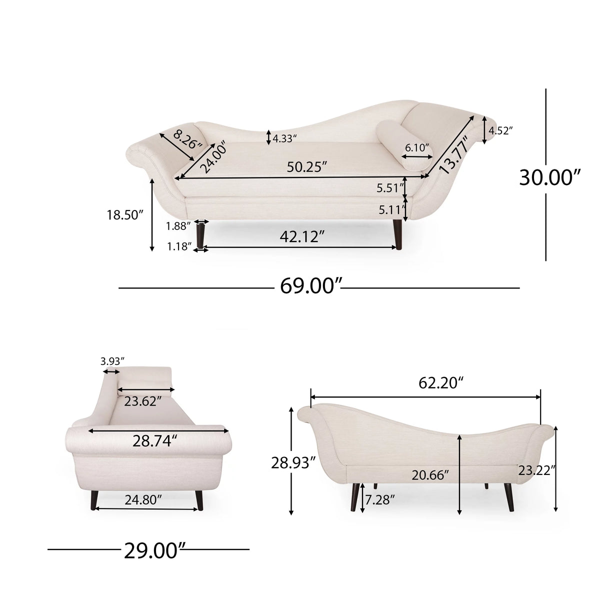 Beige Fabric Chaise Lounge With Bolster Pillow Y42084