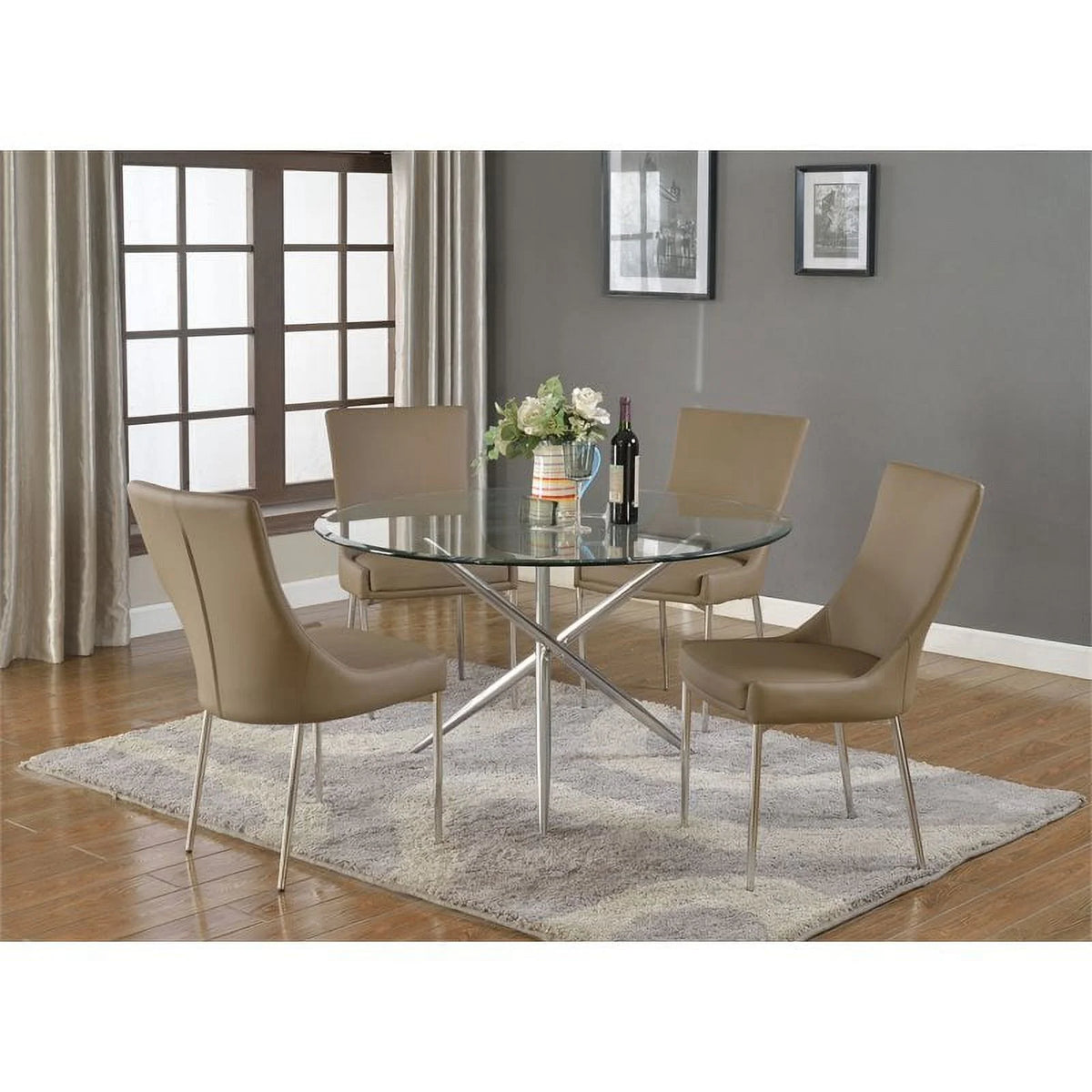 Round Steel and Glass Dining Table E687