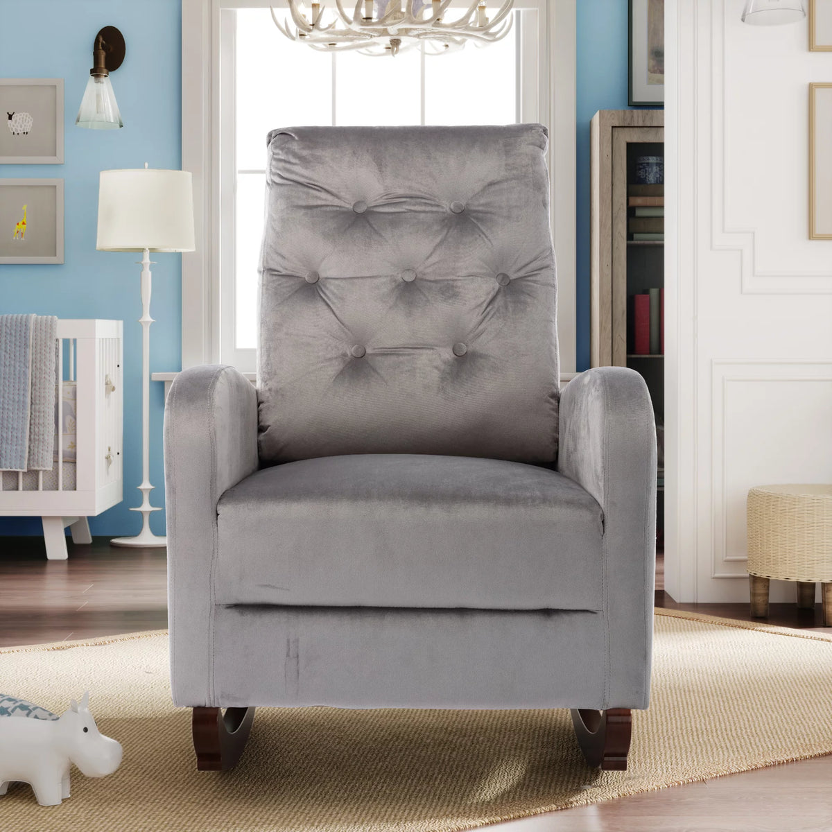 Mid-Century Modern Upholstered Rocking Armchair R31791