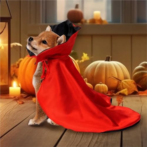 Halloween Cat and Dog Vampire Costume, Adjustable Red Black Cape G90995