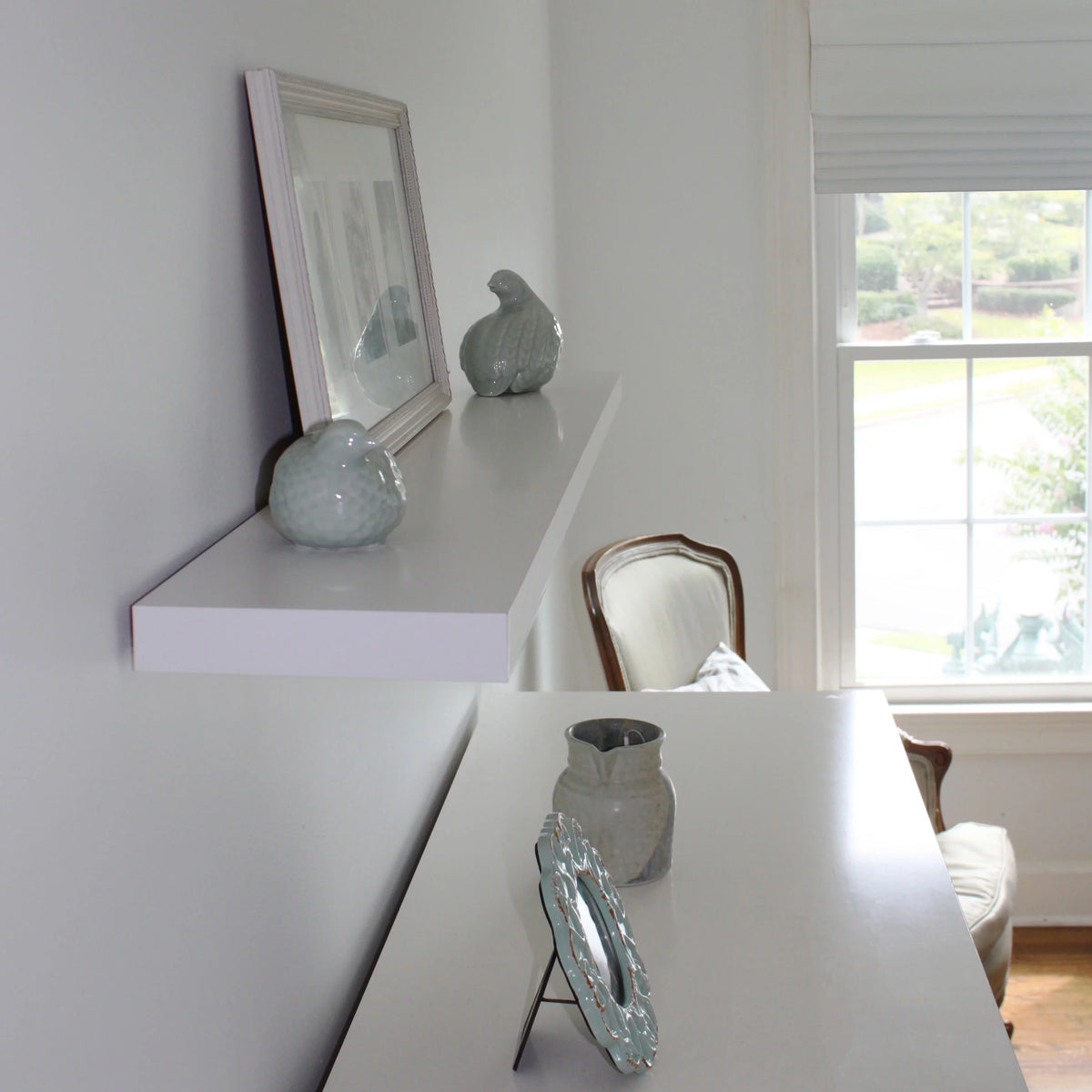 White Square Edge Hidden Bracket Wall Shelf F244333
